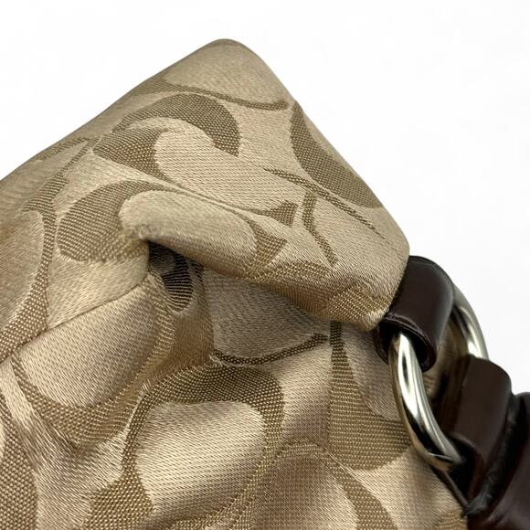 COACH F15510 Ashley Signature Sateen Carryall Khaki Gold Mahogany Leather Silver - Picture 12 of 16